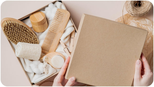 Plastic-free beauty products in an eco-friendly box as a solution to how to reduce plastic use